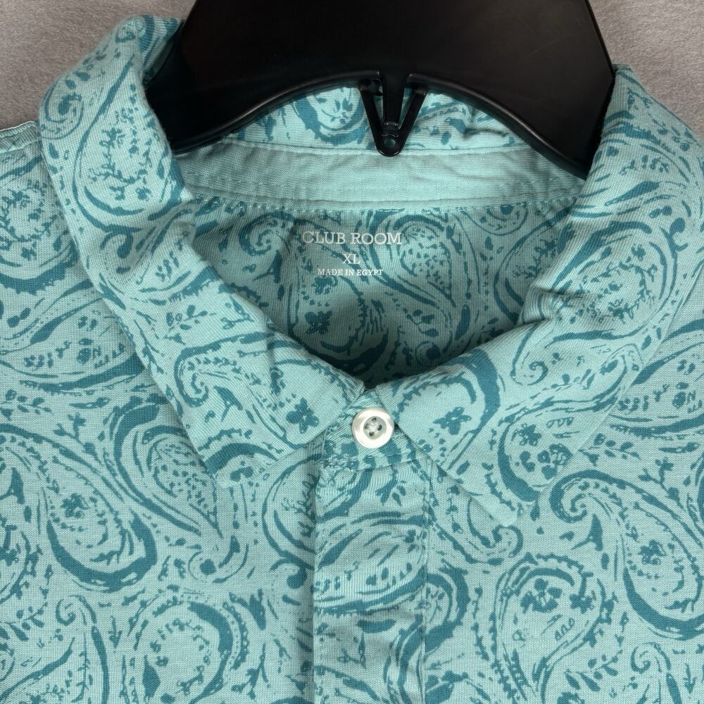 Club Room Men's XL Mint Teal Paisley Print Polo Short Sleeve